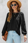 Waffle-Knit Long Raglan Sleeve Top Black Blouses - Tophatter Daily Deals