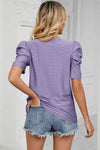 Eyelet Round Neck Puff Sleeve T-Shirt Women's T-Shirts - Tophatter Daily Deals