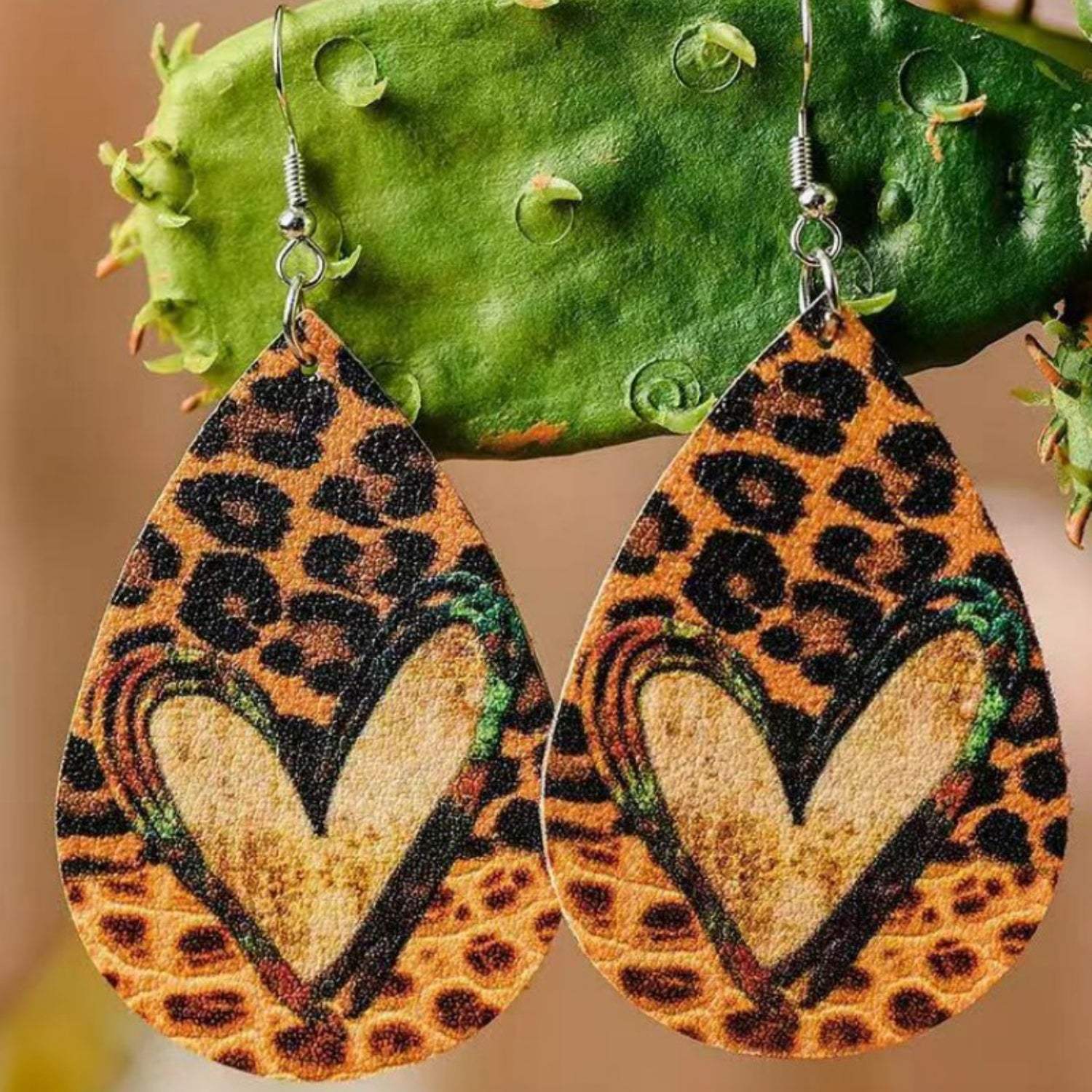 PU Leather Leopard Teardrop Earrings Earrings - Tophatter Daily Deals