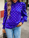 Printed Mock Neck Lantern Sleeve Blouse Royal Blue Blouses - Tophatter Daily Deals