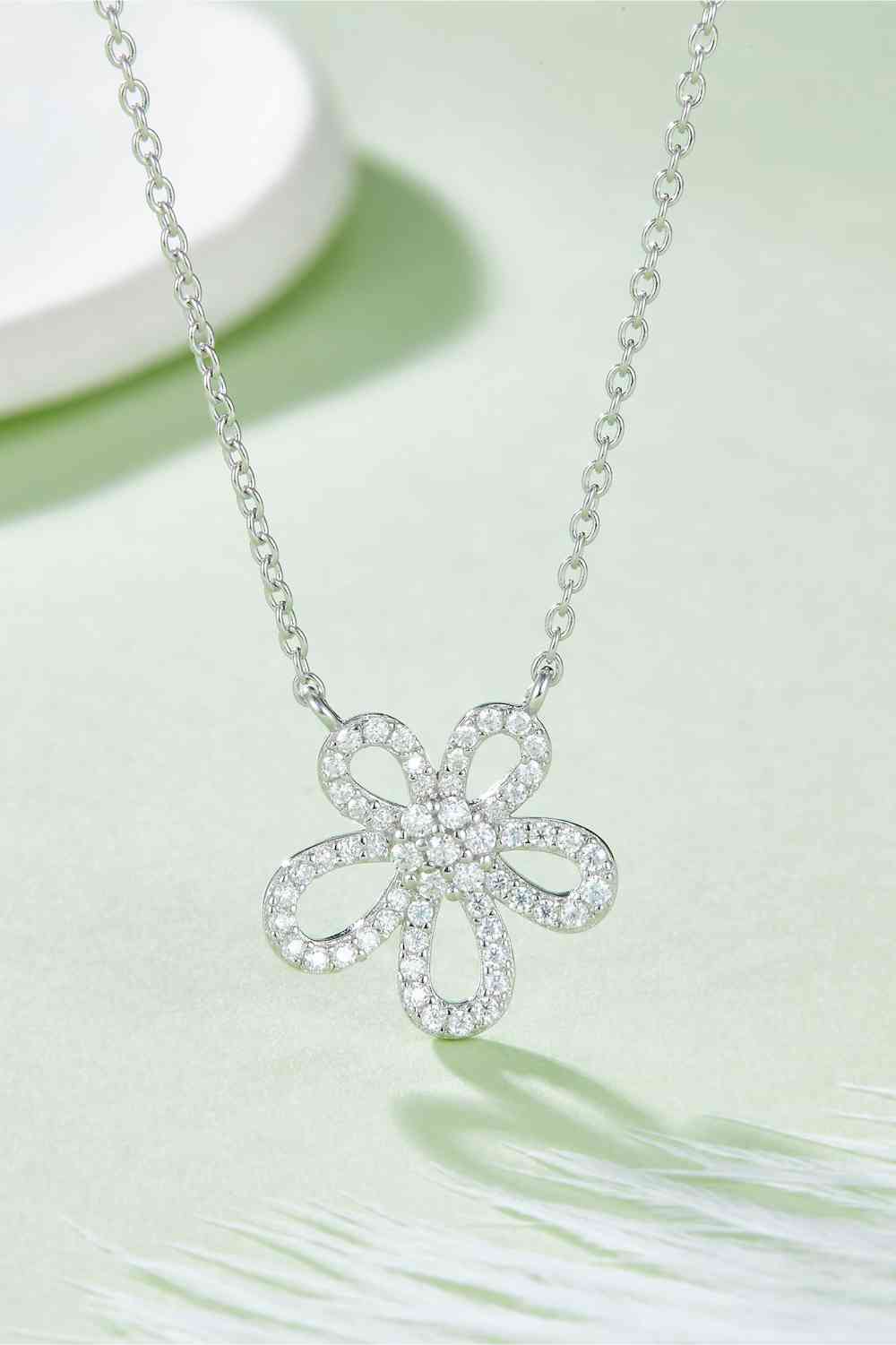 Moissanite Flower Pendant 925 Sterling Silver Necklace Silver One Size Moissanite - Tophatter Daily Deals