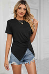 Ruched Hem Detail Crewneck T-Shirt Black Women's T-Shirts - Tophatter Daily Deals