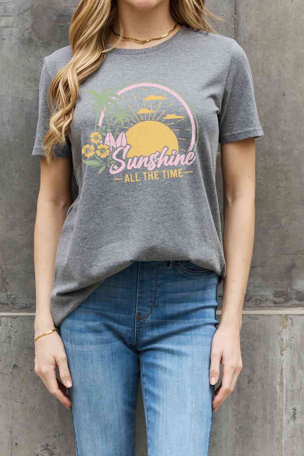 Simply Love Full Size SUNSHINE ALL THE TIME Graphic Cotton Tee Women's T-Shirts - Tophatter Daily Deals