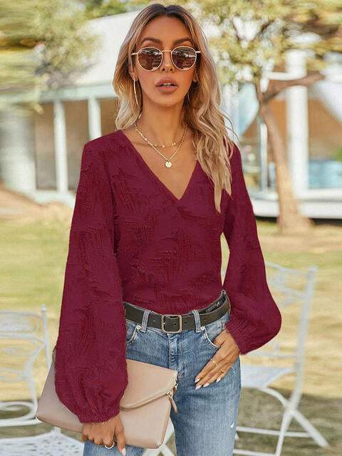 V-Neck Long Sleeve Blouse Blouses - Tophatter Daily Deals