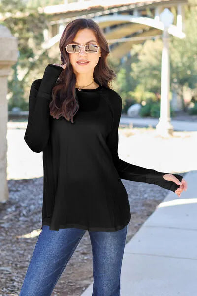 Basic Bae Full Size Round Neck Long Sleeve T-Shirt Women's T-Shirts - Tophatter Daily Deals