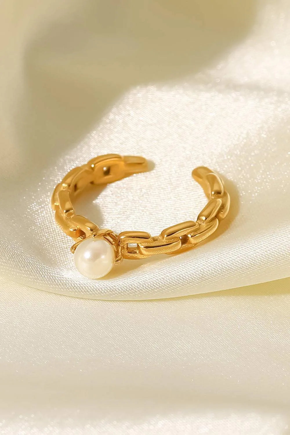 Pearl Stainless Steel Open Ring Gold One Size Rings - Tophatter Daily Deals