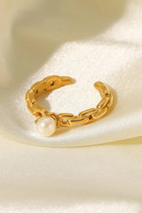 Pearl Stainless Steel Open Ring Gold One Size Rings - Tophatter Daily Deals