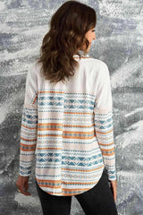 Geometric Print V-Neck Curved Hem Top Blouses - Tophatter Daily Deals