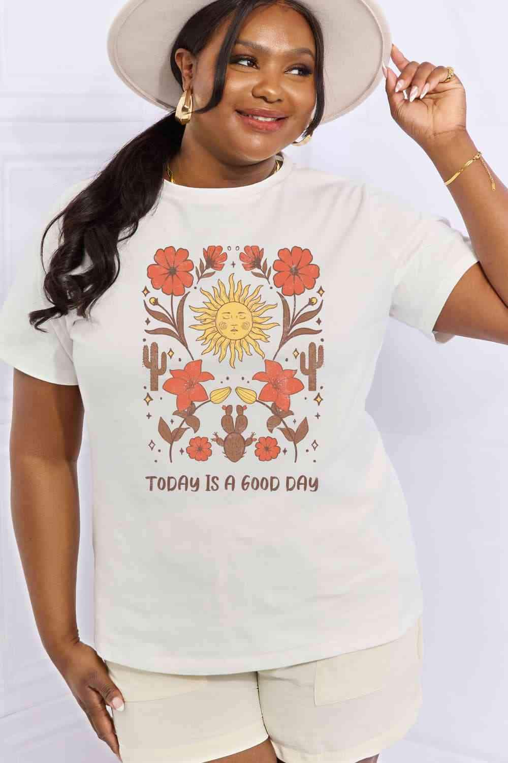 Simply Love Full Size TODAY IS A GOOD DAY Graphic Cotton Tee Women's T-Shirts - Tophatter Daily Deals