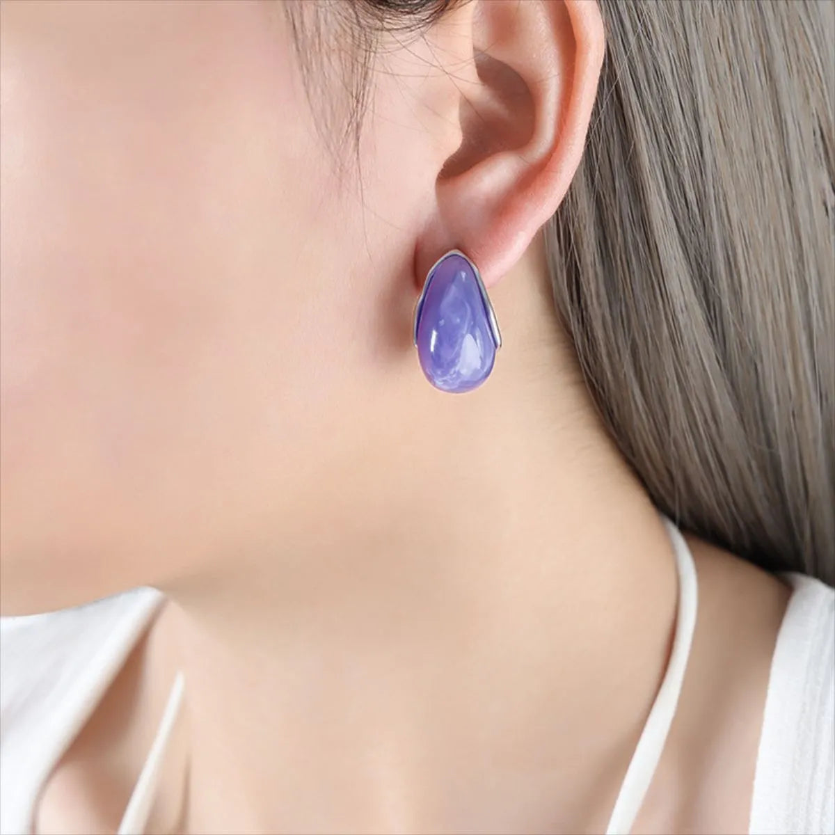 Resin Teardrop Earrings Purple Silver One Size Earrings - Tophatter Daily Deals