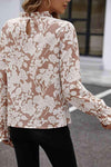 Floral Print Mock Neck Flounce Sleeve Blouse Blouses - Tophatter Daily Deals