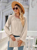 V-Neck Long Sleeve Blouse Blouses - Tophatter Daily Deals
