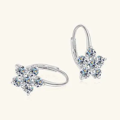 1.2 Carat 925 Sterling Silver Moissanite Flower Huggie Earrings Moissanite - Tophatter Daily Deals