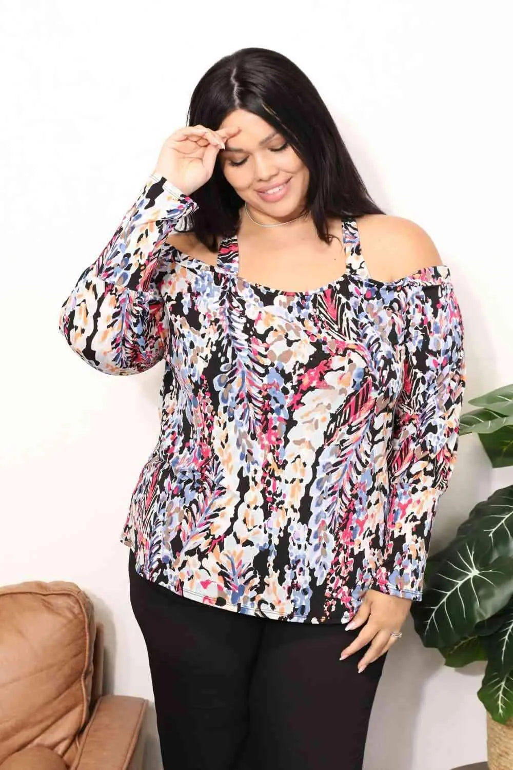 Sew In Love Full Size High Neck Off Shoulder Criss Cross Top Blouses - Tophatter Daily Deals