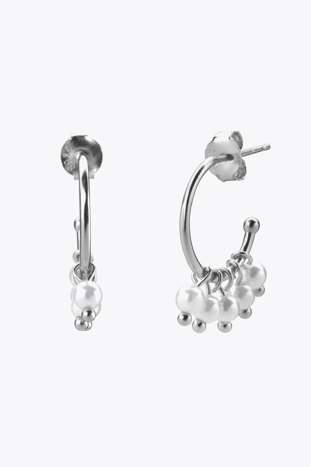 Pearl 925 Sterling Silver C-Hoop Earrings Silver One Size Earrings - Tophatter Daily Deals