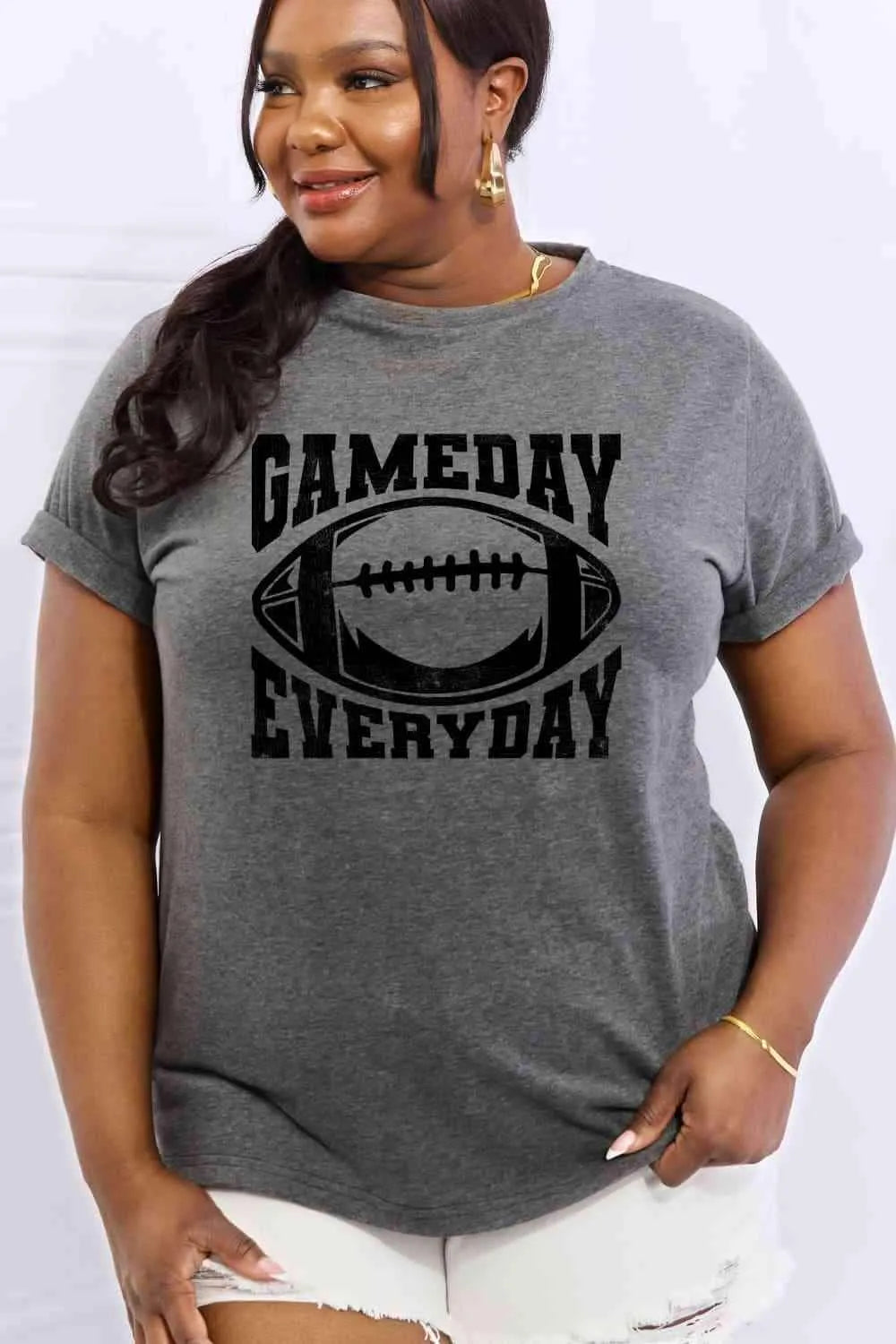 Simply Love Full Size GAMEDAY EVERYDAY Graphic Cotton Tee Women's T-Shirts - Tophatter Daily Deals
