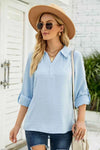 Swiss Dot Johnny Collar Blouse Pastel Blue Blouses - Tophatter Daily Deals