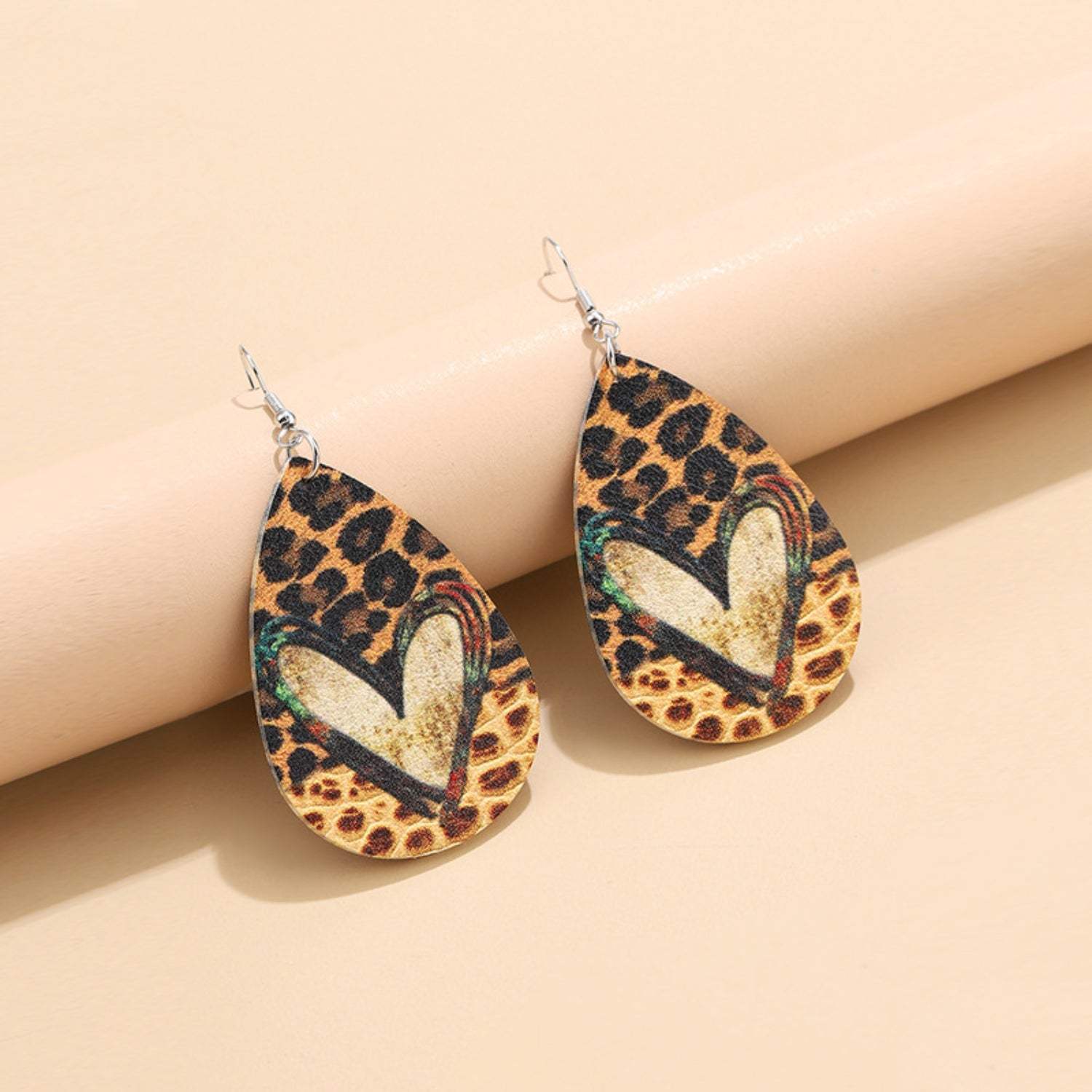 PU Leather Leopard Teardrop Earrings Earrings - Tophatter Daily Deals