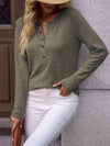 Round Neck Buttoned Long Sleeve T-Shirt Sage Women's T-Shirts - Tophatter Daily Deals