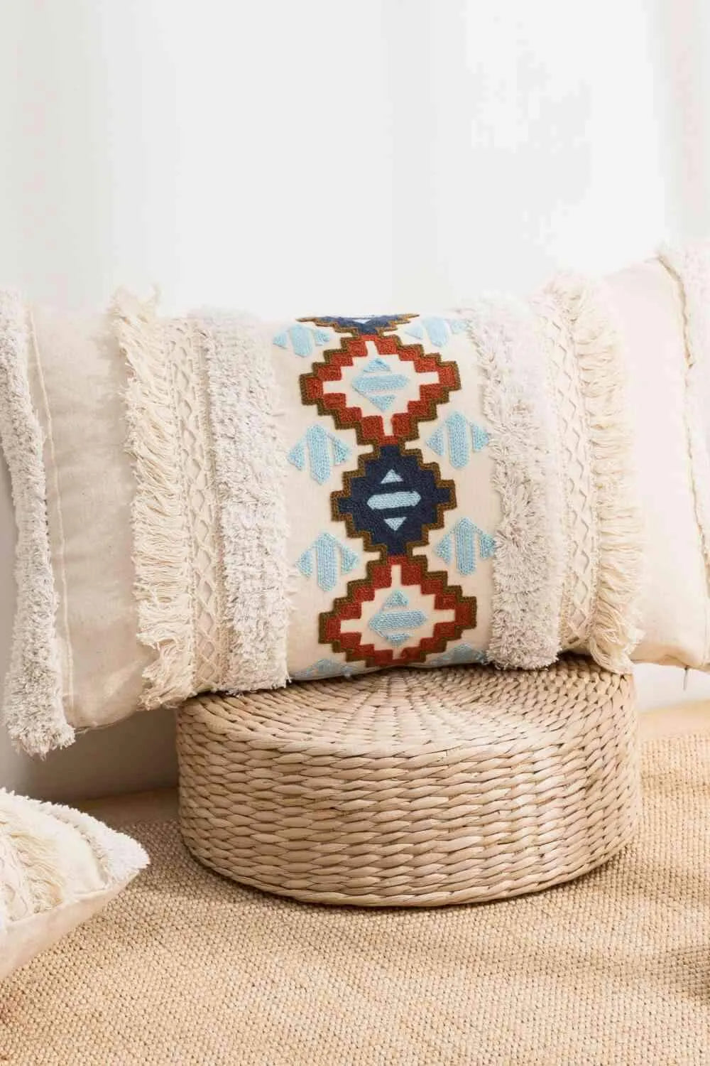 Embroidered Fringe Detail Decorative Throw Pillow Case Decorative Pillowcases - Tophatter Daily Deals