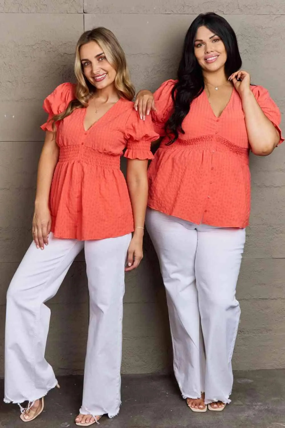 Culture Code Whimsical Wonders Full Size V-Neck Puff Sleeve Button Down Top Blouses - Tophatter Daily Deals
