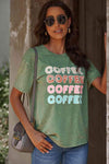 COFFEE Graphic Round Neck Tee Women's T-Shirts - Tophatter Daily Deals