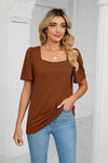 Square Neck Puff Sleeve T-Shirt Women's T-Shirts - Tophatter Daily Deals