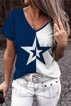 Star Contrast V-Neck Short Sleeve T-Shirt Navy Women's T-Shirts - Tophatter Daily Deals