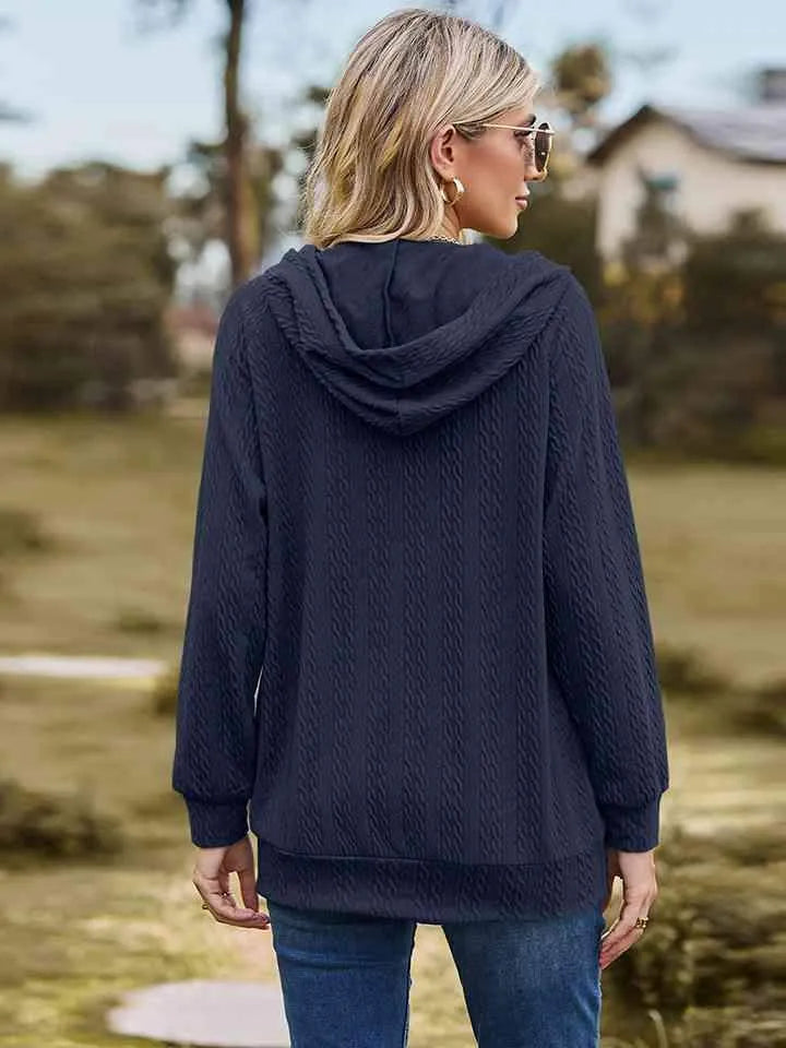 Cable-Knit Zip-Up Hooded Blouse Blouses - Tophatter Daily Deals
