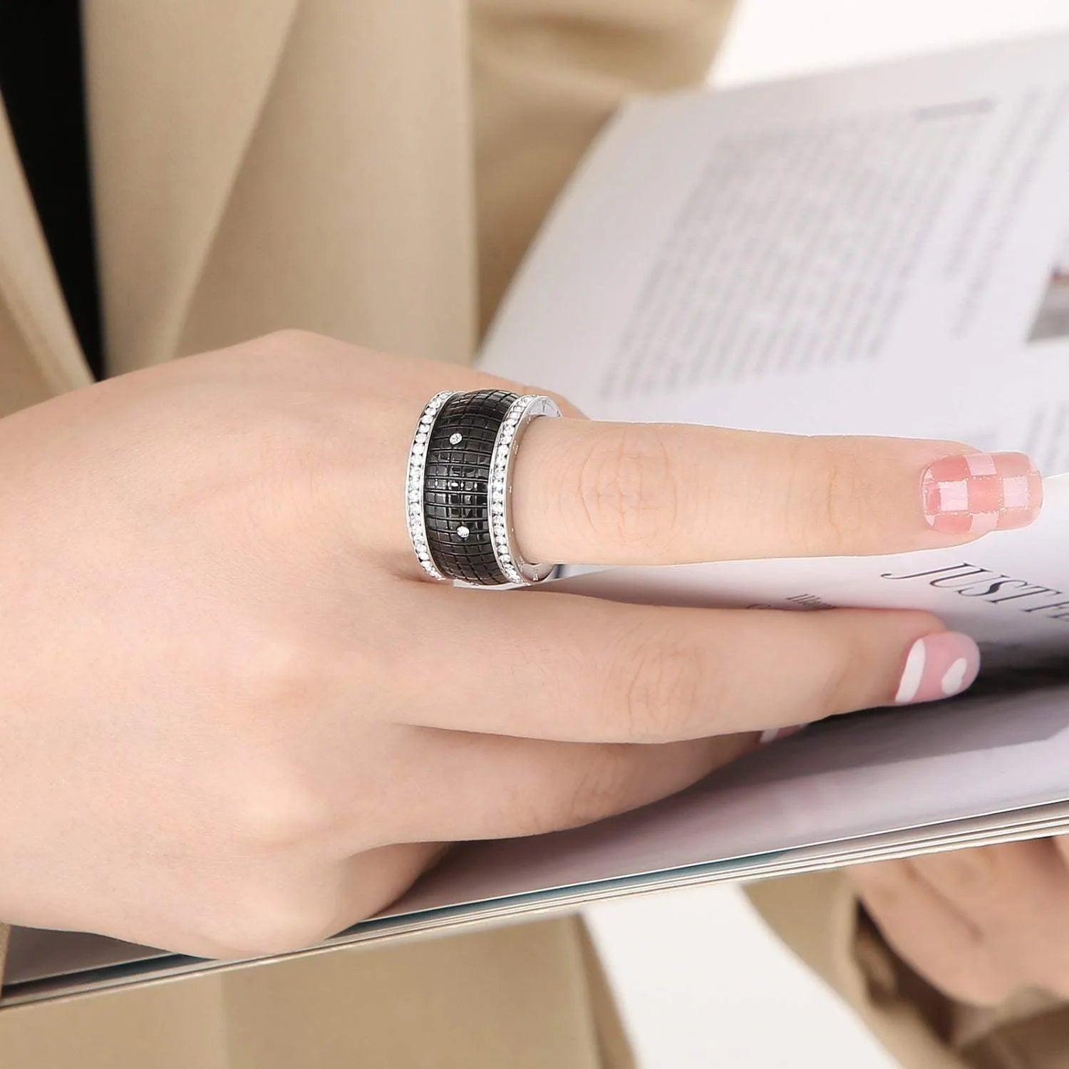 Inlaid Rhinestone Stainless Steel Ring Rings - Tophatter Daily Deals