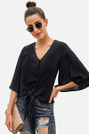 Button Tie Top Black Blouses - Tophatter Daily Deals