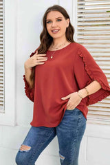 Plus Size Round Neck Frill Trim Blouse Blouses - Tophatter Daily Deals