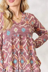 Heimish Full Size Geometric V-Neck Babydoll Top Blouses - Tophatter Daily Deals