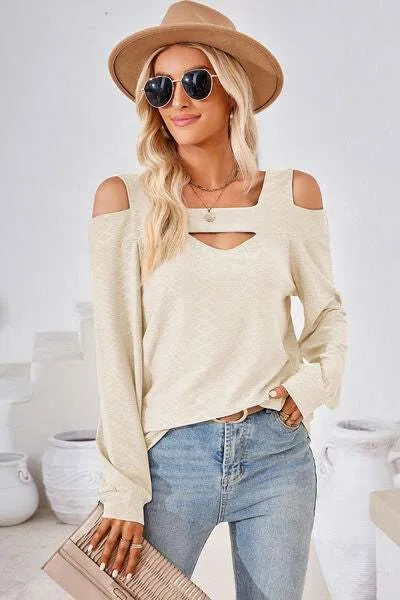 Cutout Square Neck Cold Shoulder T-Shirt Women's T-Shirts - Tophatter Daily Deals