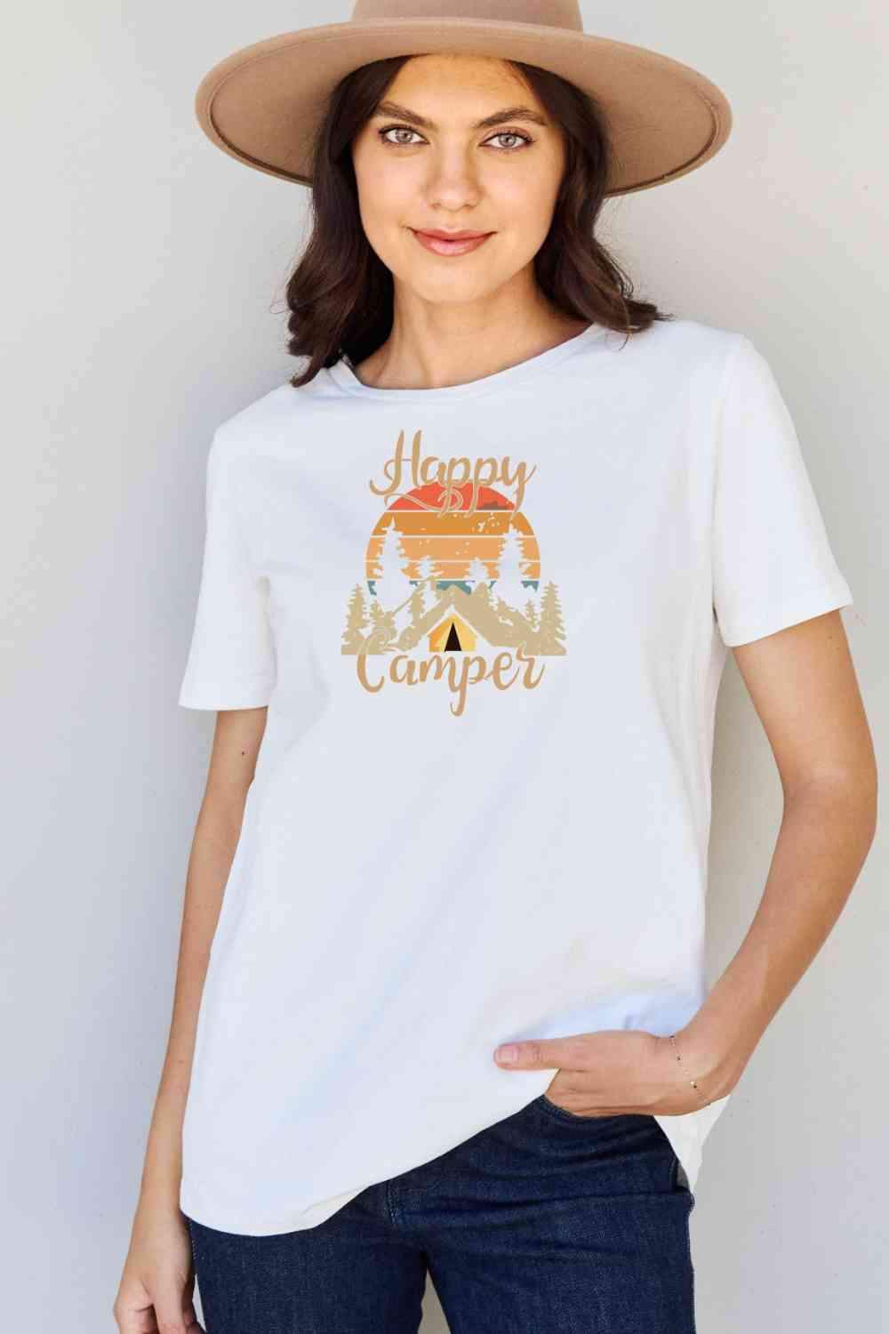 Simply Love Full Size HAPPY CAMPER Graphic T-Shirt Women's T-Shirts - Tophatter Daily Deals