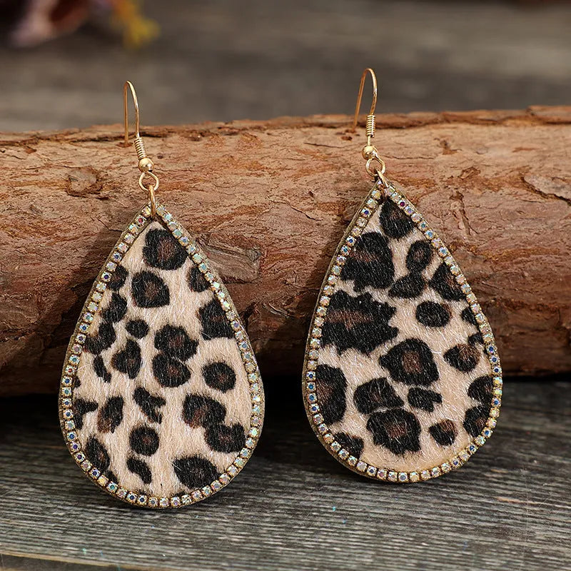 Zircon PU Leopard Teardrop Earrings Earrings - Tophatter Daily Deals