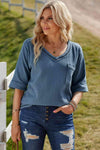 Textured V-Neck Half Sleeve Blouse Blouses - Tophatter Daily Deals