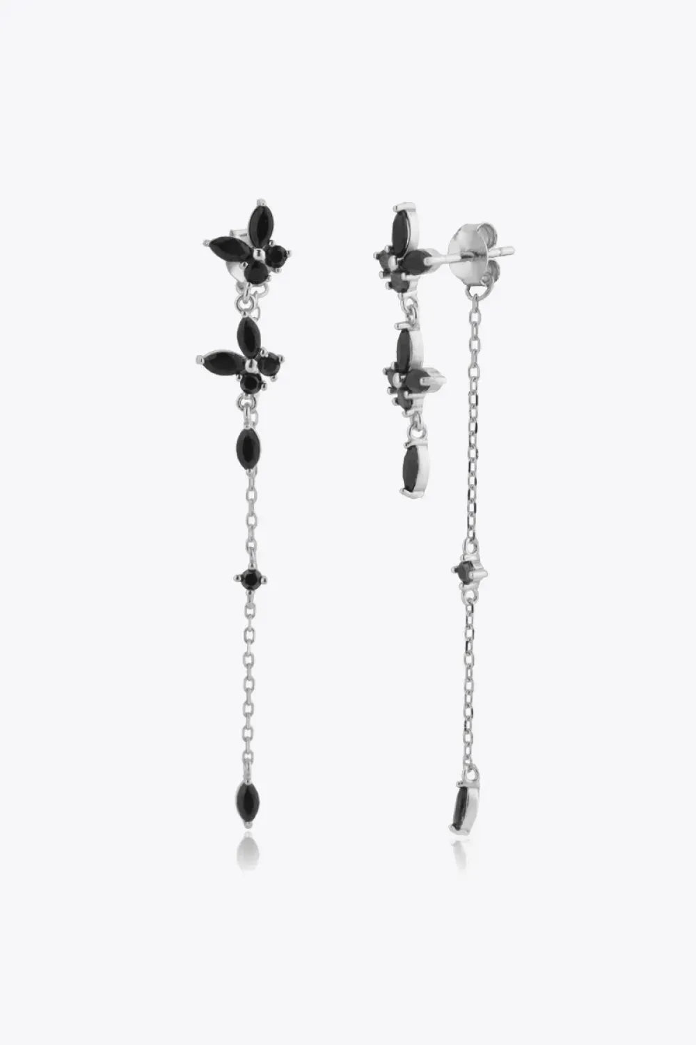 Inlaid Zircon 925 Sterling Silver Earrings Silver Black One Size Earrings - Tophatter Daily Deals