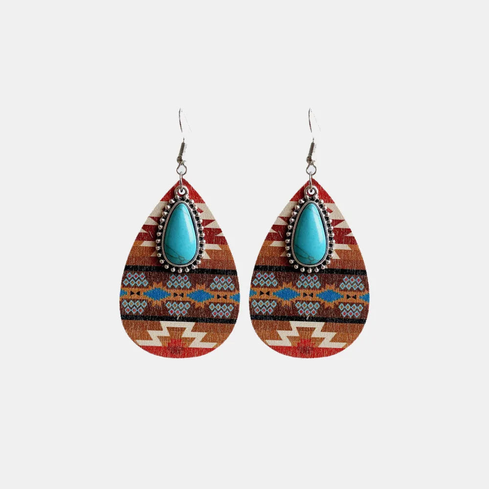 Turquoise Teardrop Shape Wooden Dangle Earrings Earrings - Tophatter Daily Deals