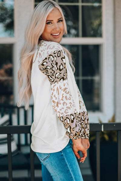 Leopard Round Neck Dropped Shoulder T-Shirt Women's T-Shirts - Tophatter Daily Deals