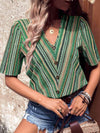 Printed V-Neck Button-Up Short Sleeve Top Blouses - Tophatter Daily Deals