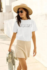 Simply Love Full Size Letter Graphic Short Sleeve T-Shirt White Women's T-Shirts - Tophatter Daily Deals