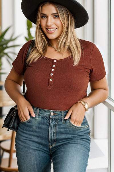 Plus Size Half Button Short Sleeve T-Shirt Women's T-Shirts - Tophatter Daily Deals