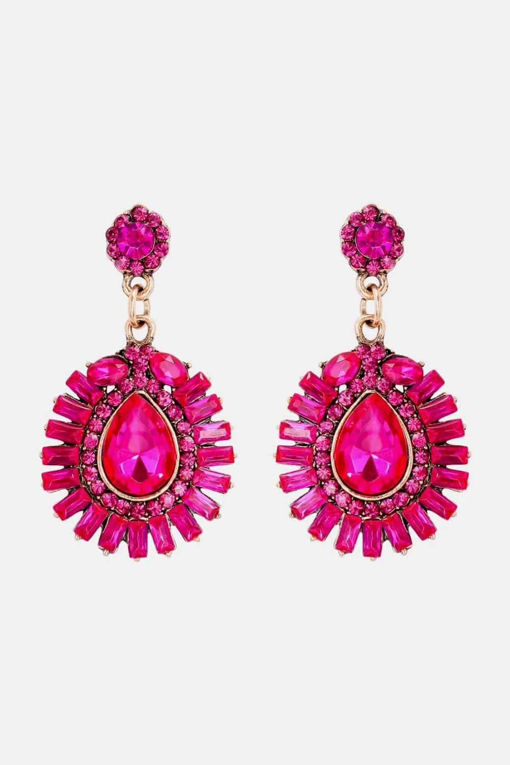 Teardrop Shape Glass Stone Dangle Earrings Hot Pink One Size Earrings - Tophatter Daily Deals