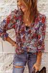 Printed Tie Neck Flounce Sleeve Top Blouses - Tophatter Daily Deals