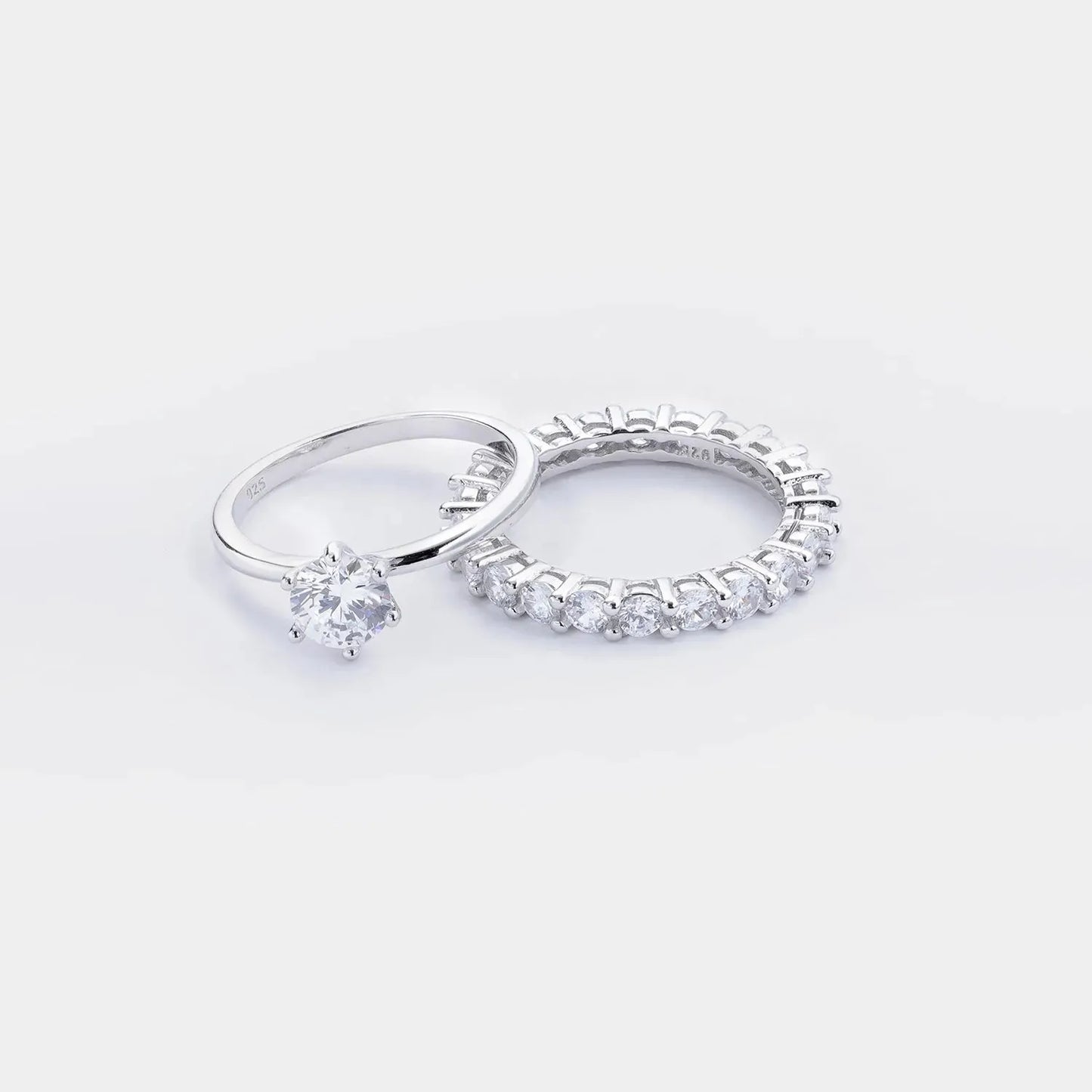 2 Piece Zircon 925 Sterling Silver Ring Rings - Tophatter Daily Deals