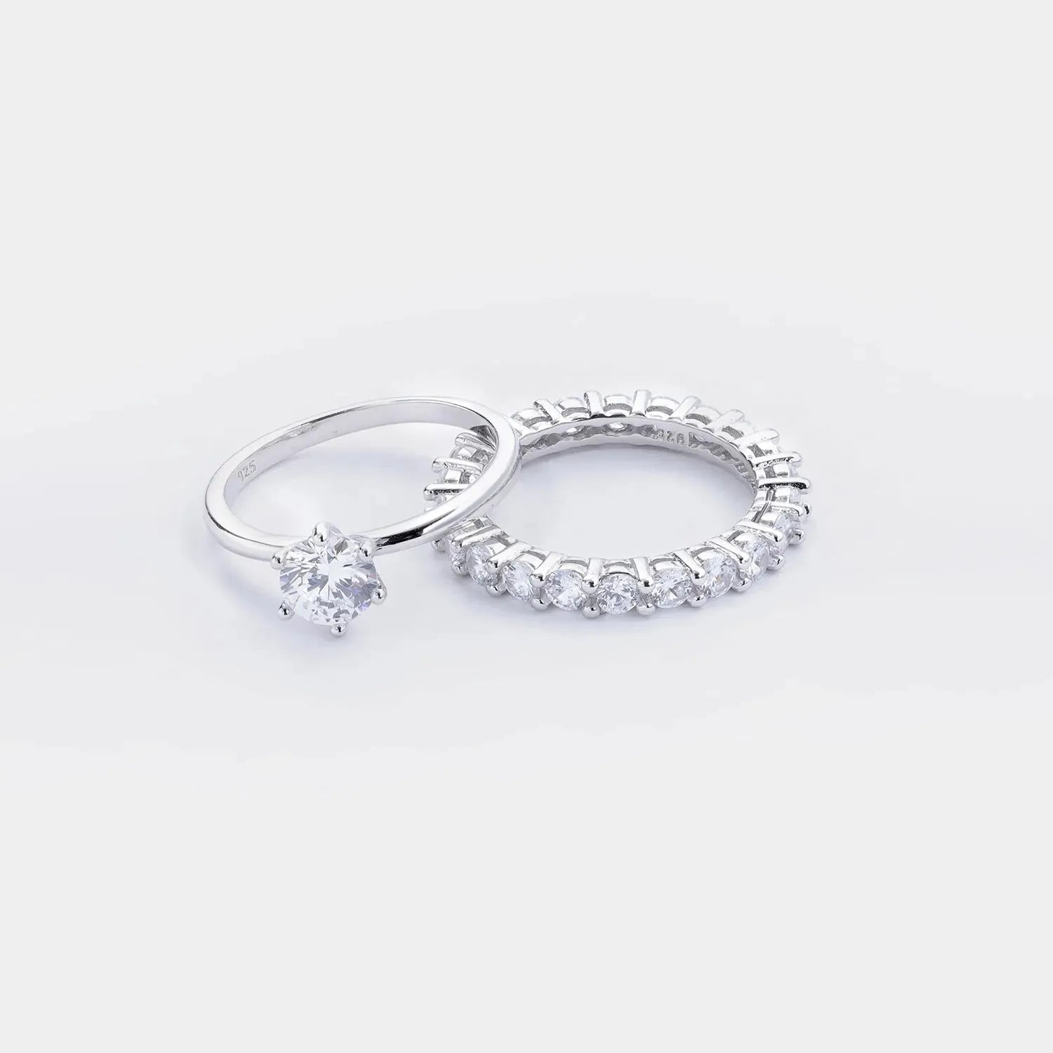2 Piece Zircon 925 Sterling Silver Ring Rings - Tophatter Daily Deals