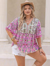 Plus Size Printed V-Neck Half Sleeve Blouse Blouses - Tophatter Daily Deals