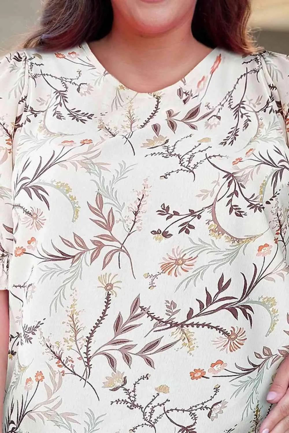 Plus Size Floral Fuff Sleeve Top Blouses - Tophatter Daily Deals