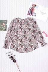 Printed Tie Neck Flounce Sleeve Top Blouses - Tophatter Daily Deals